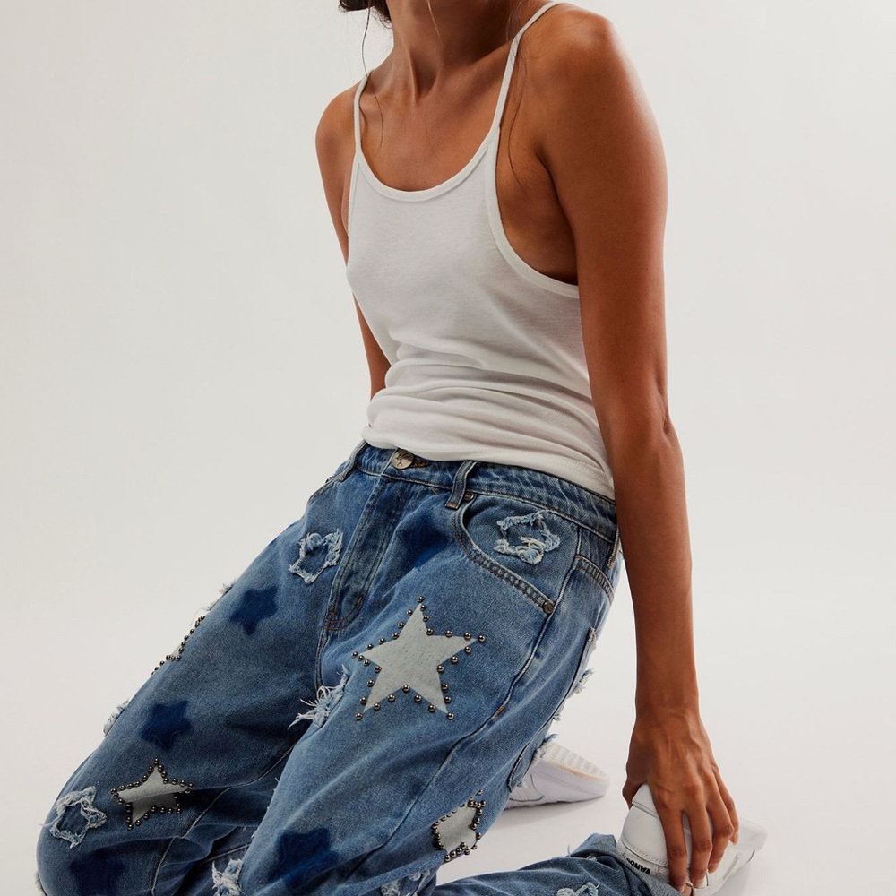 Women's Star Embellished Blue Jeans